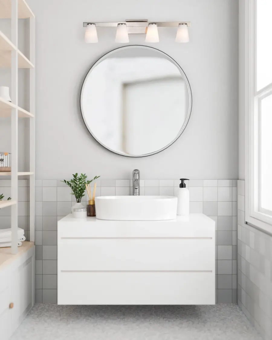 Royale 4-Light Vanity in Brushed Nickel with Ribbed White Glass - Image 20