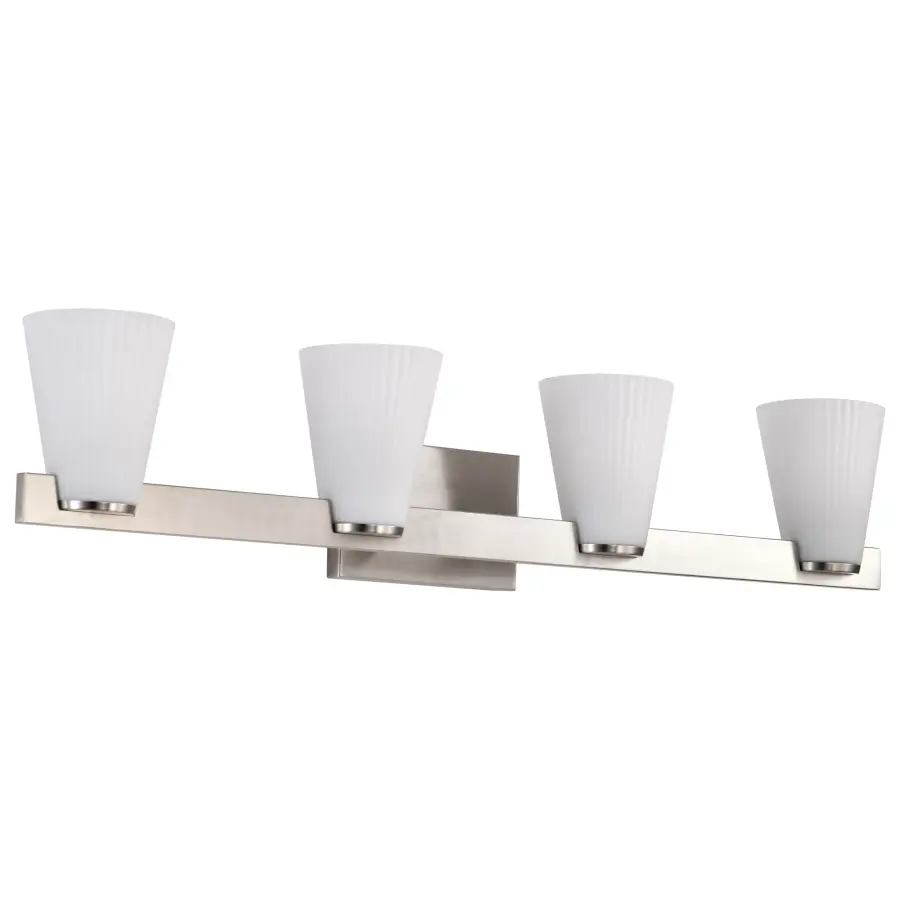 Royale 4-Light Vanity in Brushed Nickel with Ribbed White Glass - Image 3