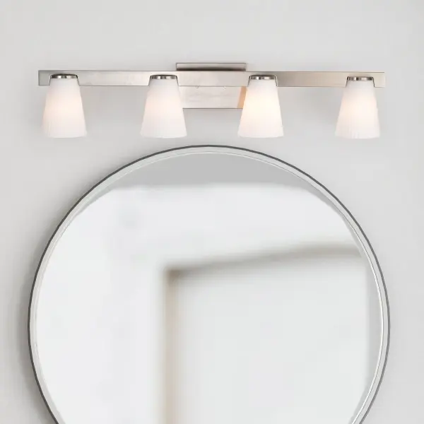 Royale 4-Light Vanity in Brushed Nickel with Ribbed White Glass - Image 21