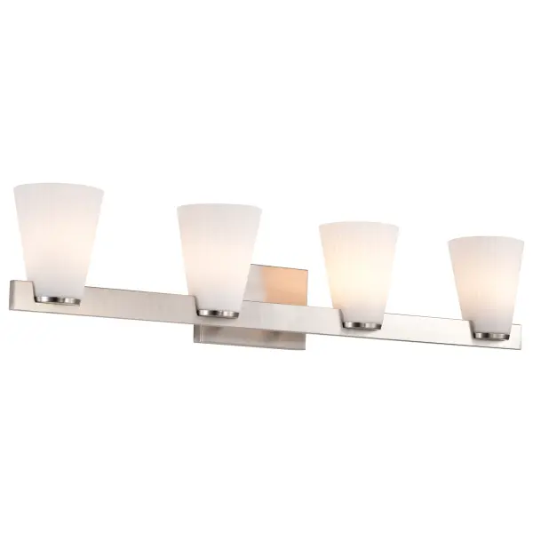 Royale 4-Light Vanity in Brushed Nickel with Ribbed White Glass - Image 4