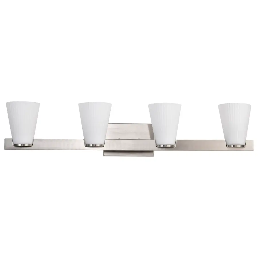 Royale 4-Light Vanity in Brushed Nickel with Ribbed White Glass - Image 5