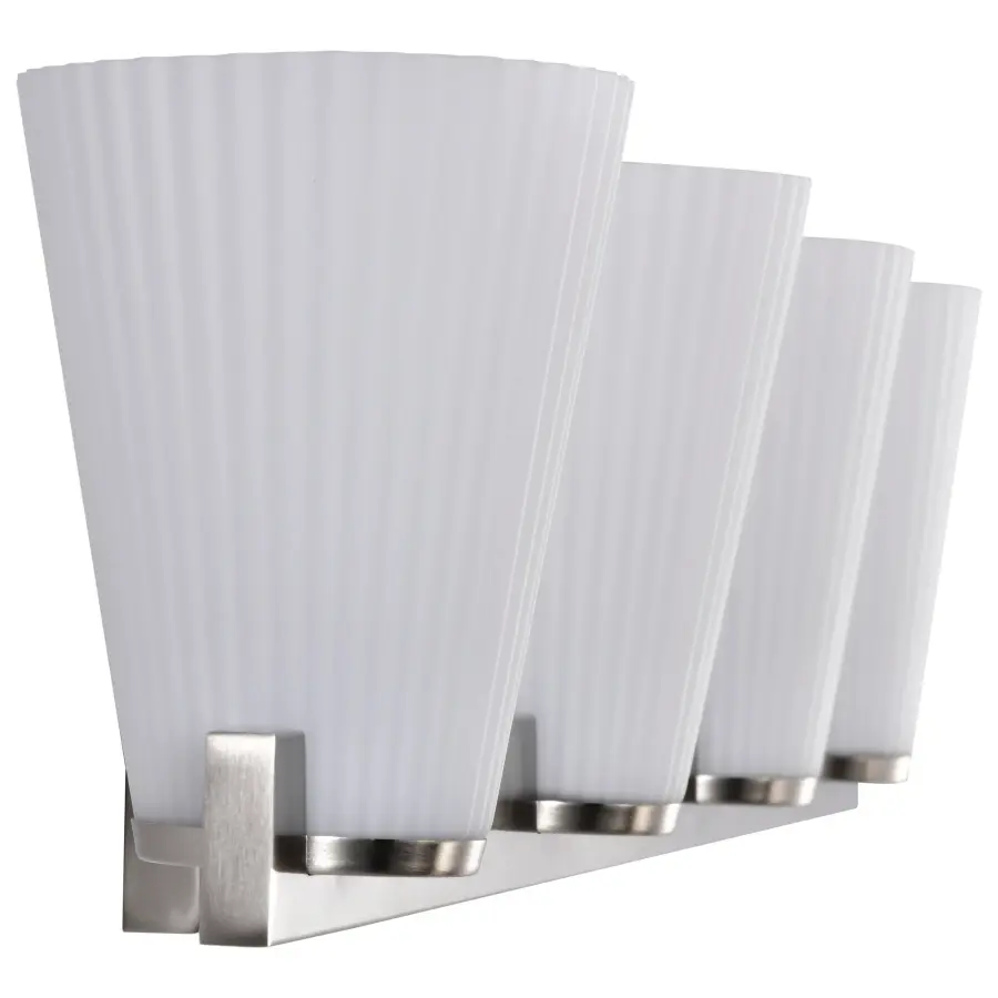 Royale 4-Light Vanity in Brushed Nickel with Ribbed White Glass - Image 7