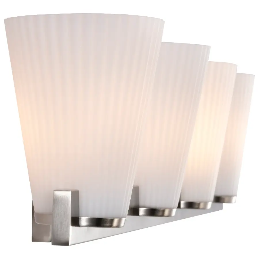 Royale 4-Light Vanity in Brushed Nickel with Ribbed White Glass - Image 8