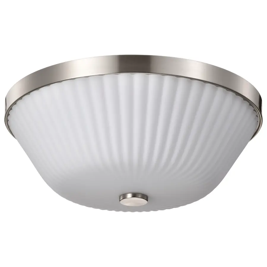 Royale 3-Light Flush Mount in Brushed Nickel with Ribbed White Glass - Image 1