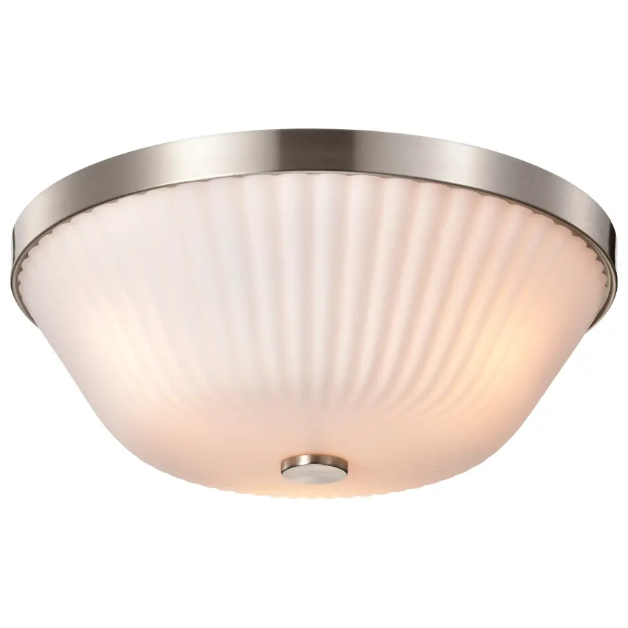 Royale 3-Light Flush Mount in Brushed Nickel with Ribbed White Glass - Image 2
