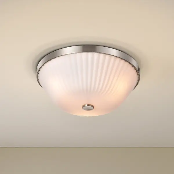 Royale 3-Light Flush Mount in Brushed Nickel with Ribbed White Glass - Image 13
