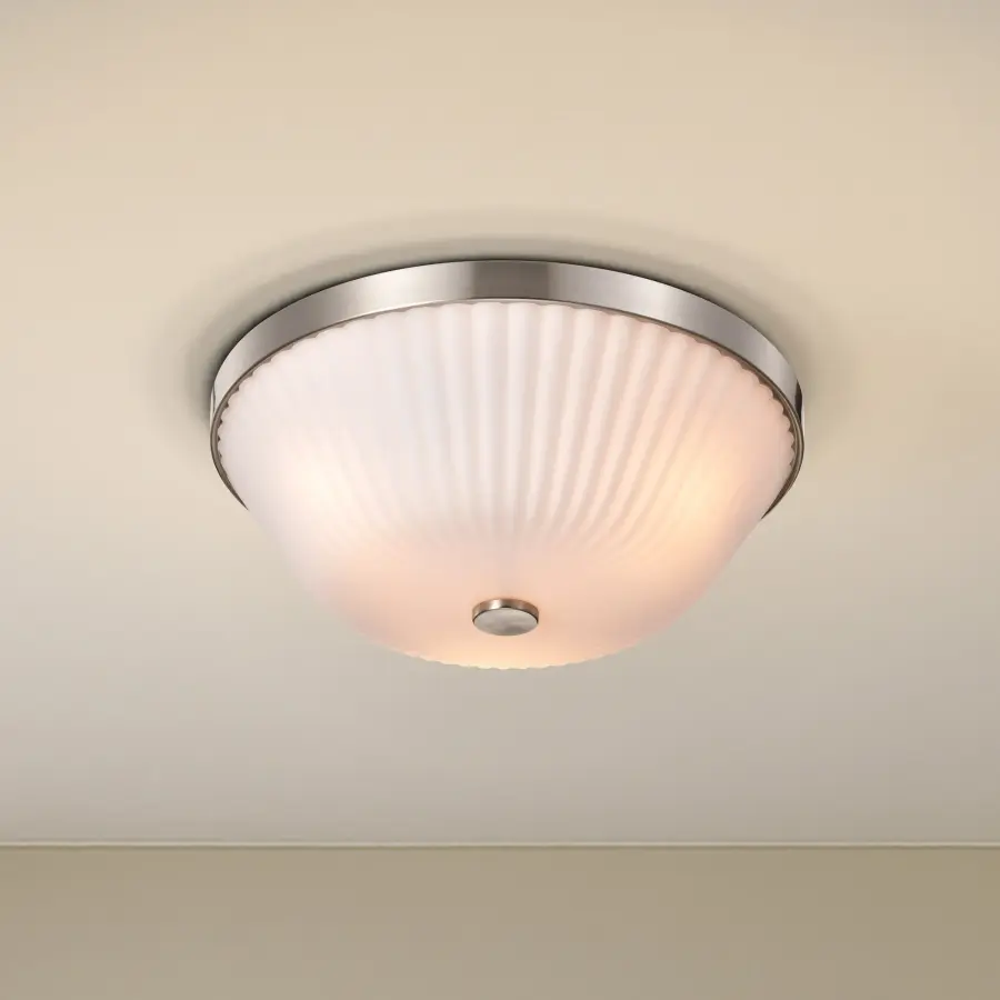 Royale 3-Light Flush Mount in Brushed Nickel with Ribbed White Glass - Image 13