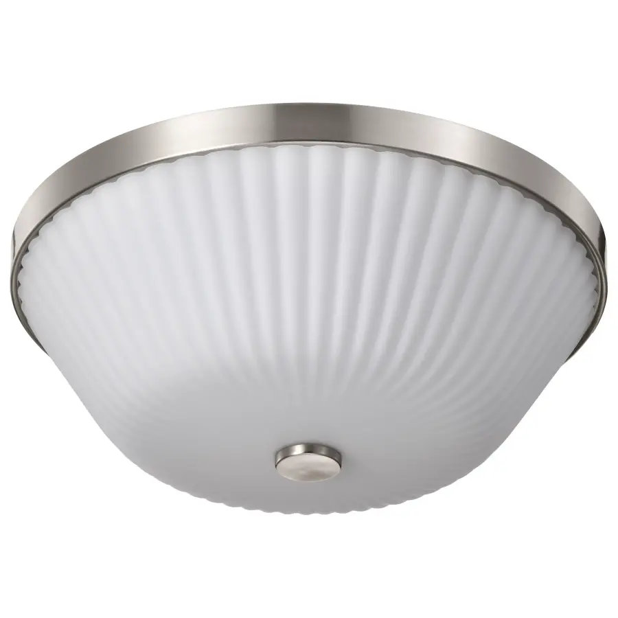 Royale 3-Light Flush Mount in Brushed Nickel with Ribbed White Glass - Image 3