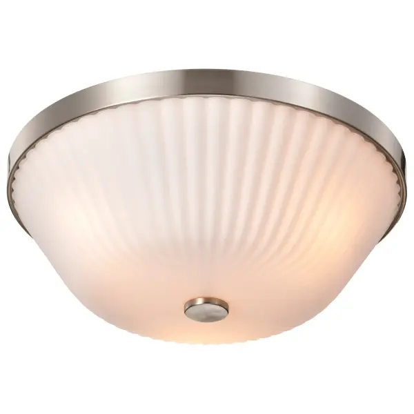 Royale 3-Light Flush Mount in Brushed Nickel with Ribbed White Glass - Image 4