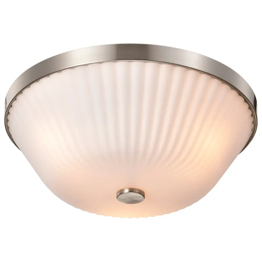 Royale 3-Light Flush Mount in Brushed Nickel with Ribbed White Glass - Image 4