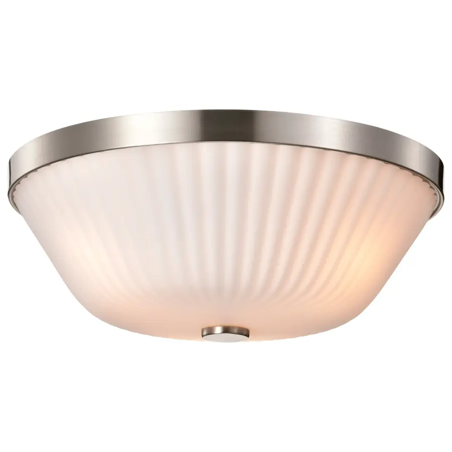 Royale 3-Light Flush Mount in Brushed Nickel with Ribbed White Glass - Image 6