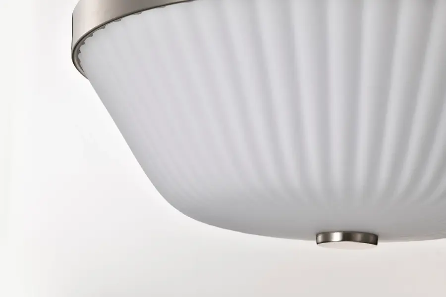 Royale 3-Light Flush Mount in Brushed Nickel with Ribbed White Glass - Image 7