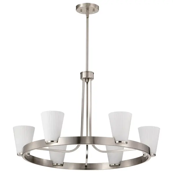 Royale 6-Light Chandelier in Brushed Nickel with Ribbed White Glass - Image 1