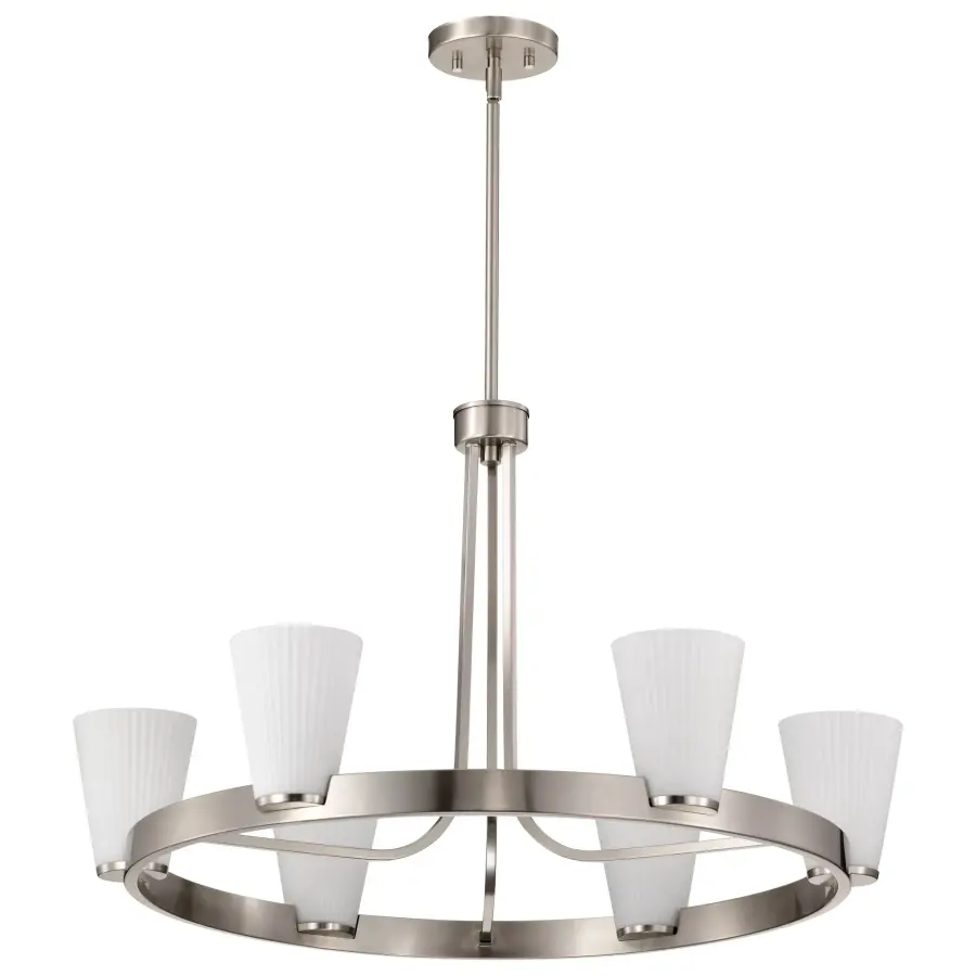 Royale 6-Light Chandelier in Brushed Nickel with Ribbed White Glass - Image 1