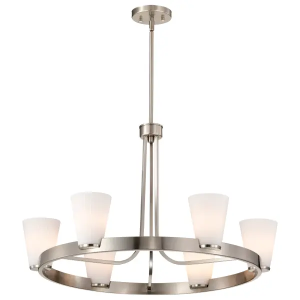 Royale 6-Light Chandelier in Brushed Nickel with Ribbed White Glass - Image 2