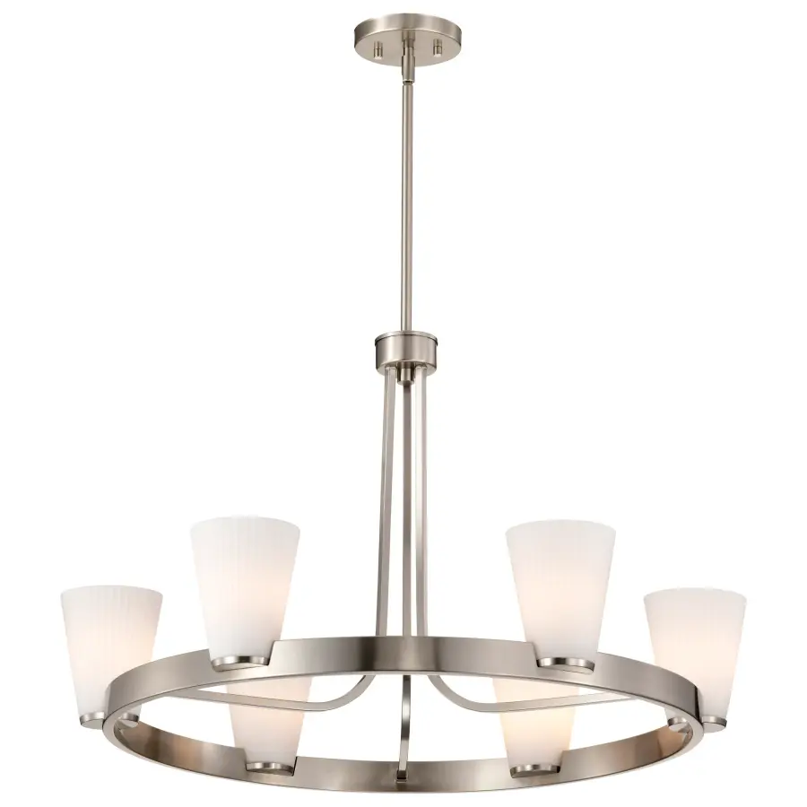 Royale 6-Light Chandelier in Brushed Nickel with Ribbed White Glass - Image 2