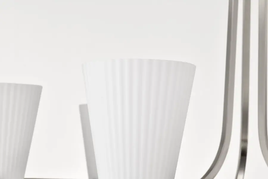 Royale 6-Light Chandelier in Brushed Nickel with Ribbed White Glass - Image 11