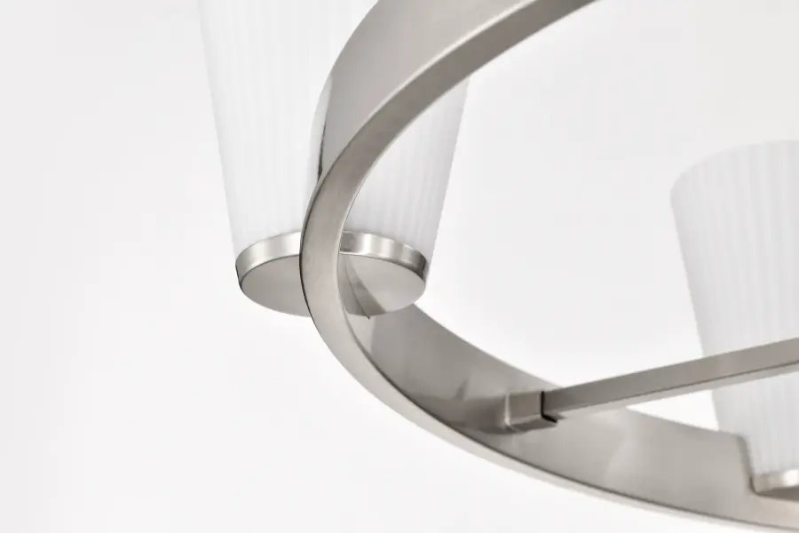 Royale 6-Light Chandelier in Brushed Nickel with Ribbed White Glass - Image 14