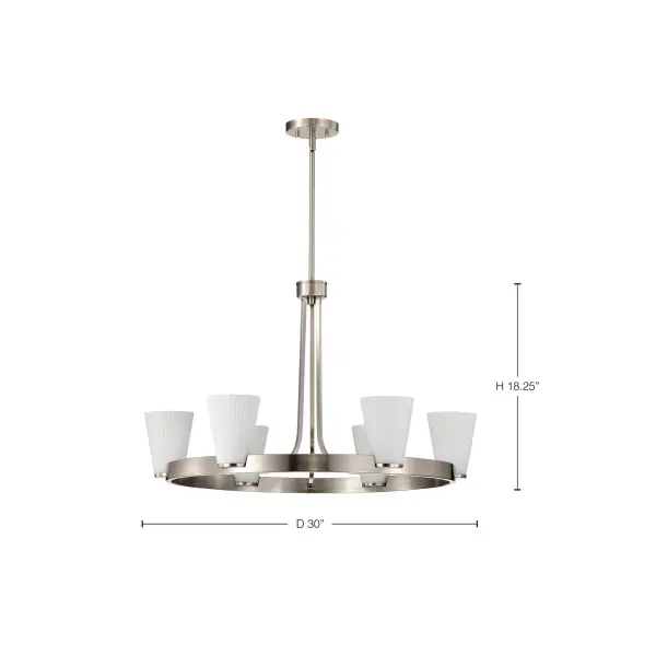 Royale 6-Light Chandelier in Brushed Nickel with Ribbed White Glass - Image 15