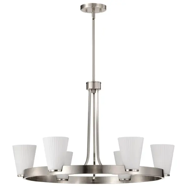 Royale 6-Light Chandelier in Brushed Nickel with Ribbed White Glass - Image 3