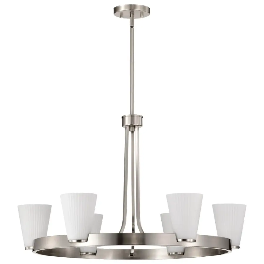 Royale 6-Light Chandelier in Brushed Nickel with Ribbed White Glass - Image 3