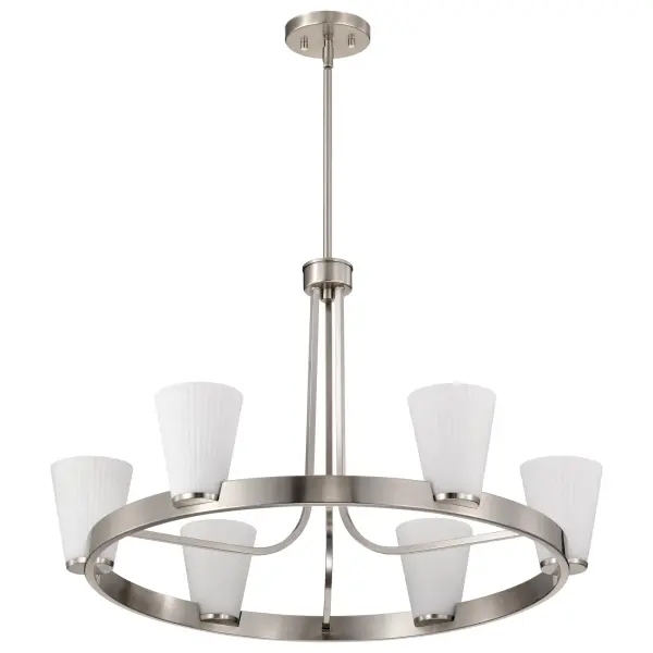 Royale 6-Light Chandelier in Brushed Nickel with Ribbed White Glass - Image 5