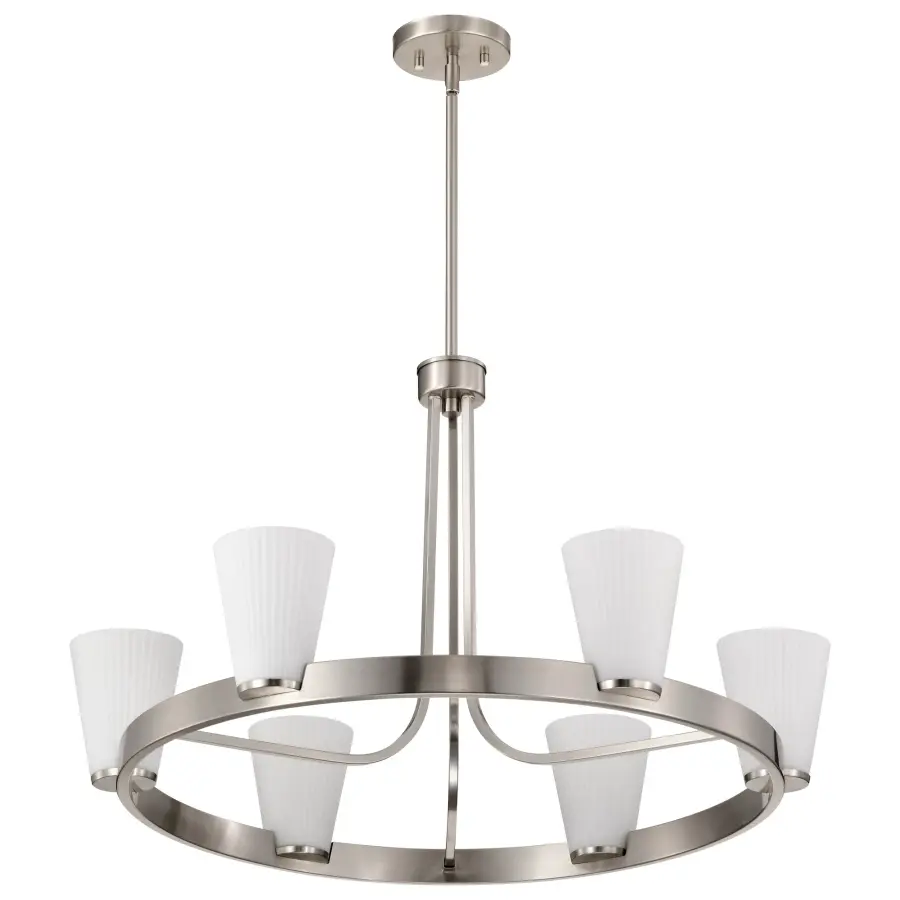 Royale 6-Light Chandelier in Brushed Nickel with Ribbed White Glass - Image 5