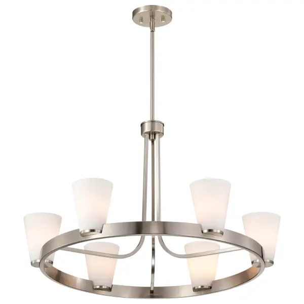 Royale 6-Light Chandelier in Brushed Nickel with Ribbed White Glass - Image 6