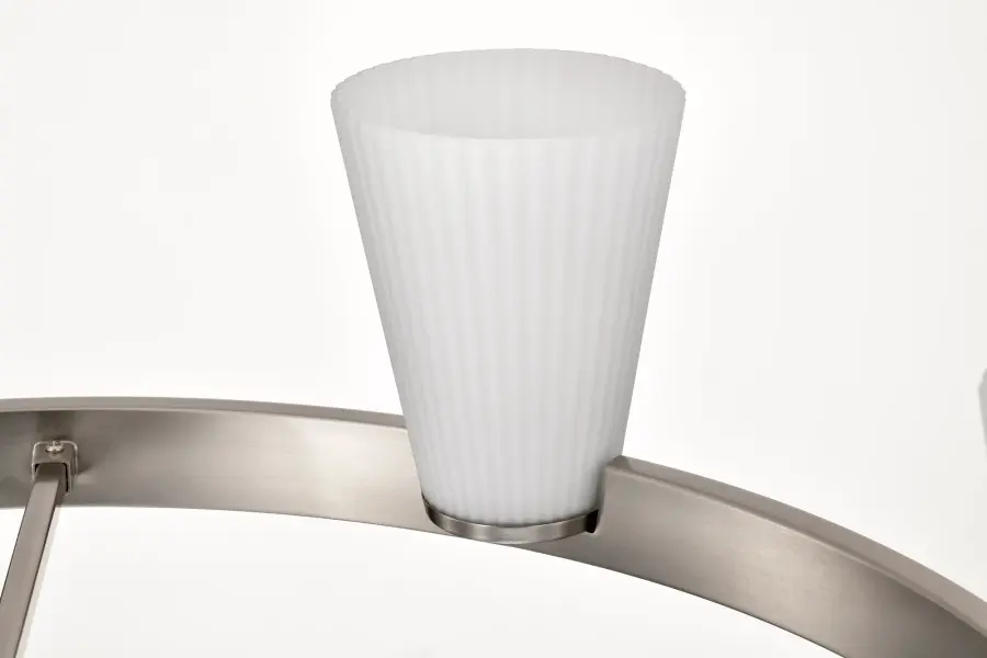 Royale 6-Light Chandelier in Brushed Nickel with Ribbed White Glass - Image 9
