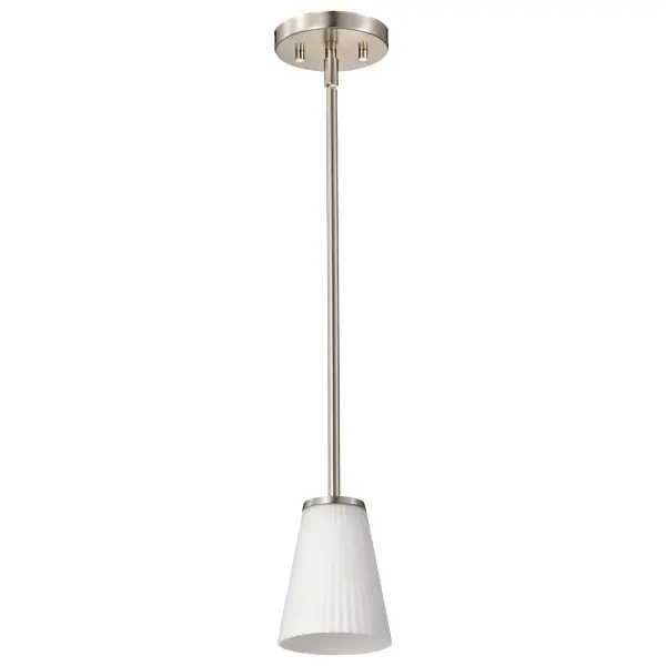 Royale Mini Pendant - Brushed Nickel with Ribbed White Glass - Image 1