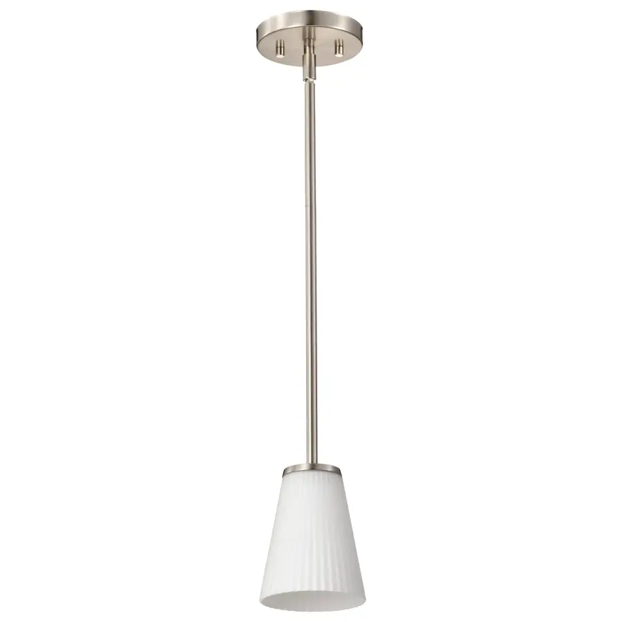 Royale Mini Pendant - Brushed Nickel with Ribbed White Glass - Image 1