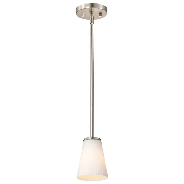 Royale Mini Pendant - Brushed Nickel with Ribbed White Glass - Image 2