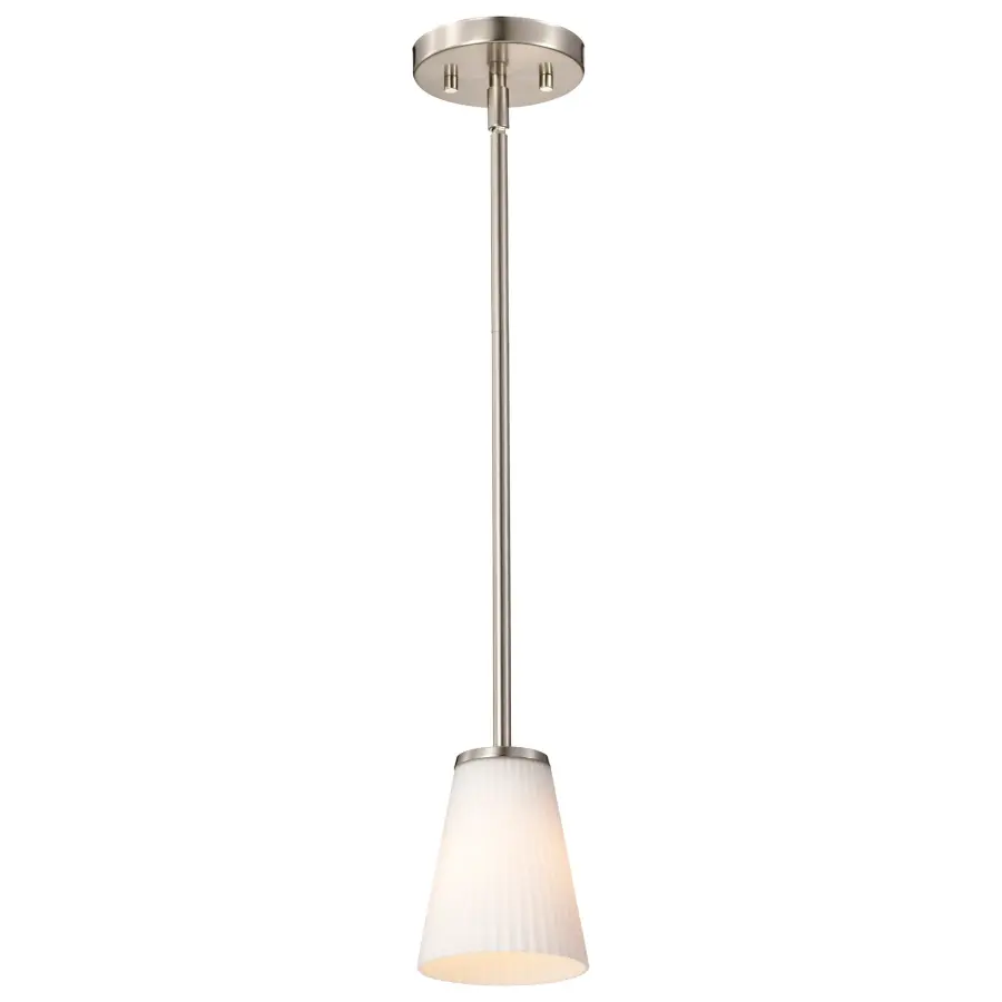 Royale Mini Pendant - Brushed Nickel with Ribbed White Glass - Image 2