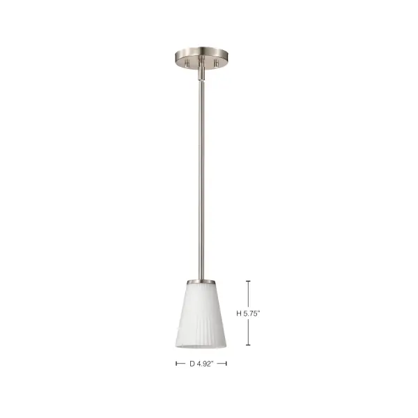 Royale Mini Pendant - Brushed Nickel with Ribbed White Glass - Image 13
