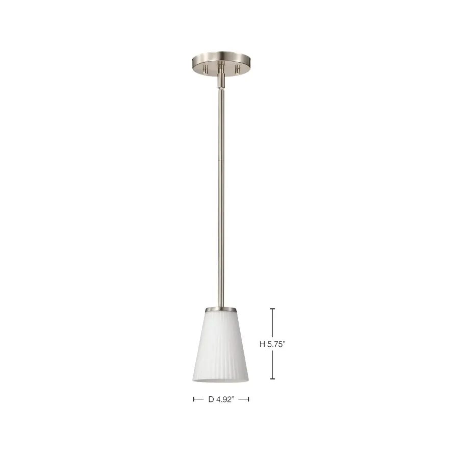 Royale Mini Pendant - Brushed Nickel with Ribbed White Glass - Image 13