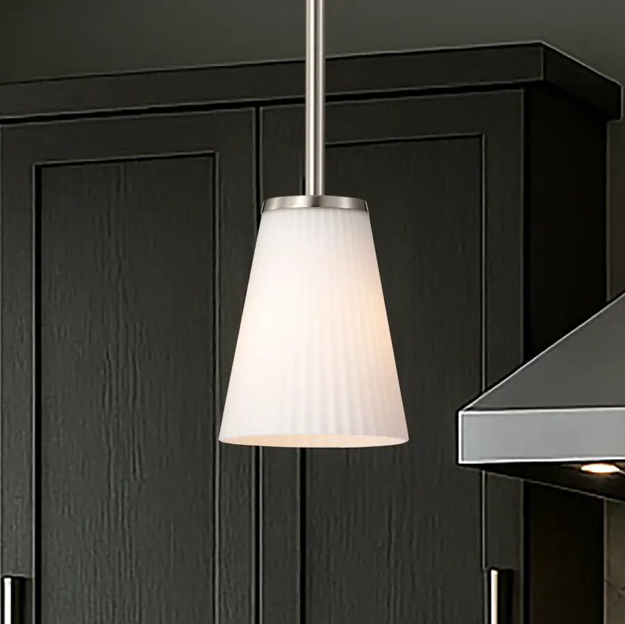 Royale Mini Pendant - Brushed Nickel with Ribbed White Glass - Image 15