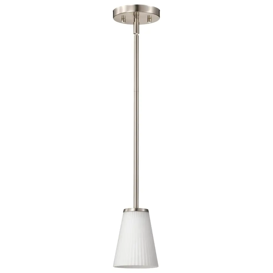 Royale Mini Pendant - Brushed Nickel with Ribbed White Glass - Image 3