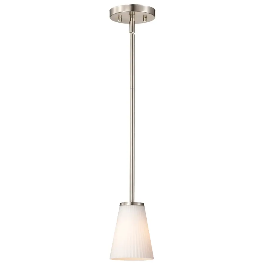 Royale Mini Pendant - Brushed Nickel with Ribbed White Glass - Image 4