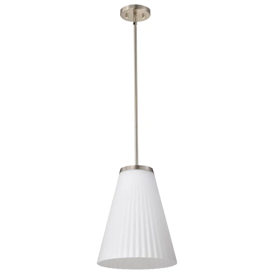 Royale Large Pendant in Brushed Nickel with Ribbed White Glass - Image 1