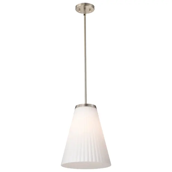 Royale Large Pendant in Brushed Nickel with Ribbed White Glass - Image 2