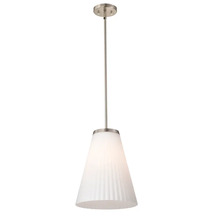 Royale Large Pendant in Brushed Nickel with Ribbed White Glass - Image 2