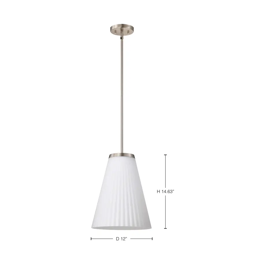 Royale Large Pendant in Brushed Nickel with Ribbed White Glass - Image 12