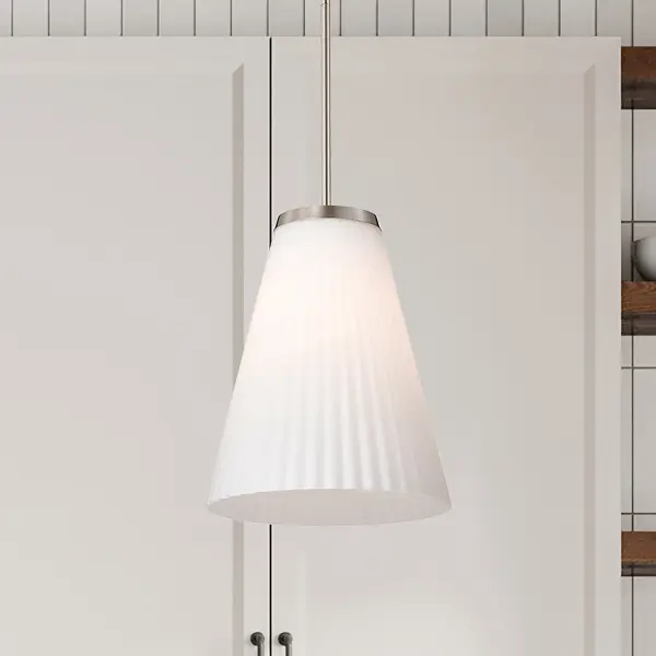 Royale Large Pendant in Brushed Nickel with Ribbed White Glass - Image 14