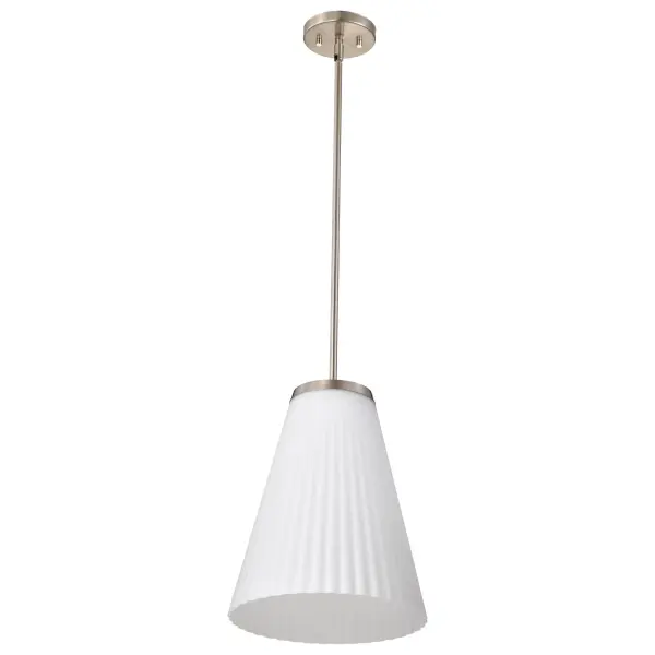 Royale Large Pendant in Brushed Nickel with Ribbed White Glass - Image 3