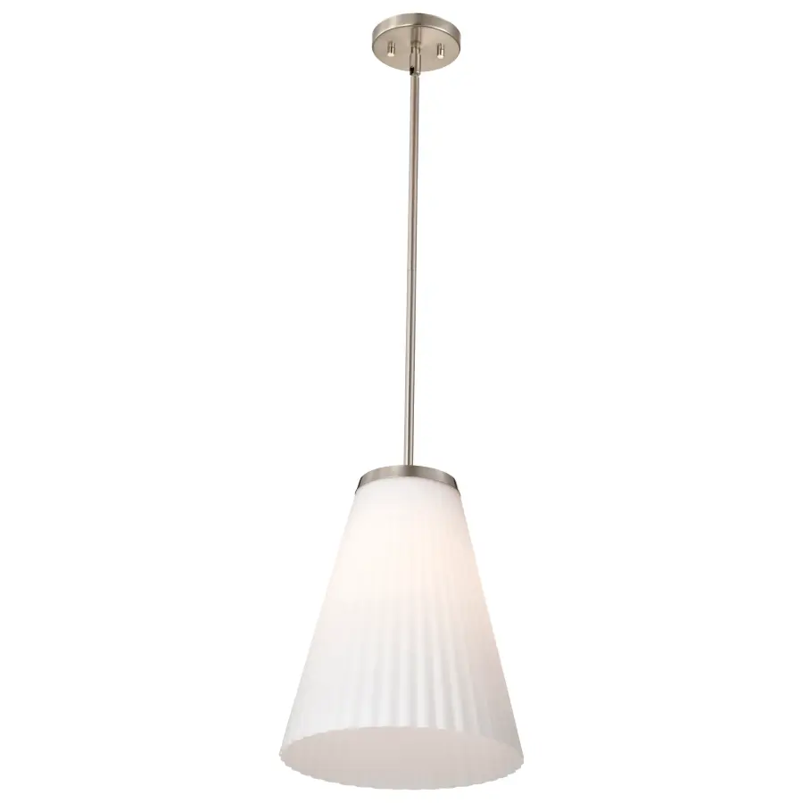 Royale Large Pendant in Brushed Nickel with Ribbed White Glass - Image 4