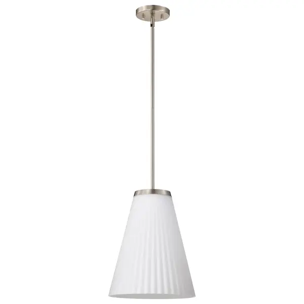 Royale Large Pendant in Brushed Nickel with Ribbed White Glass - Image 5