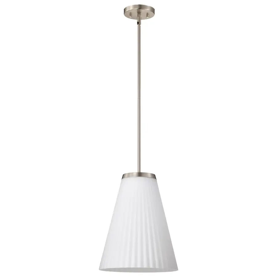 Royale Large Pendant in Brushed Nickel with Ribbed White Glass - Image 5