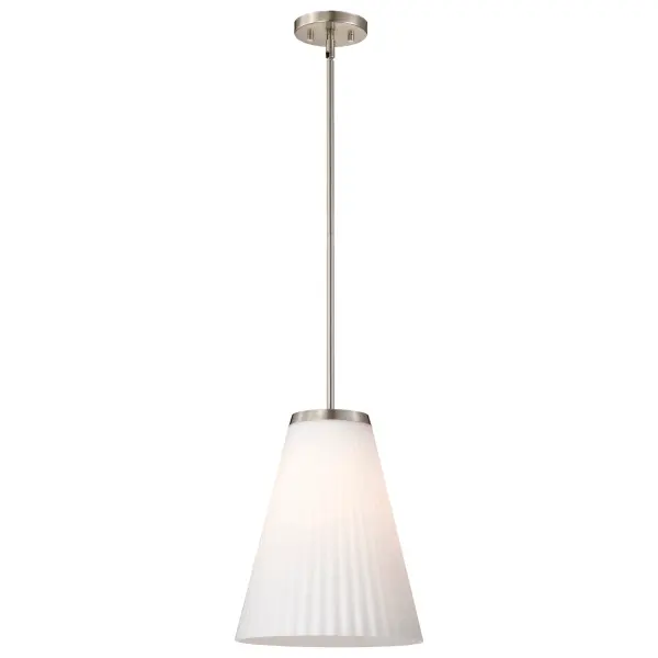 Royale Large Pendant in Brushed Nickel with Ribbed White Glass - Image 6
