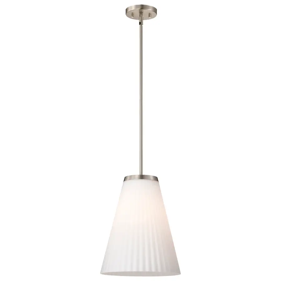 Royale Large Pendant in Brushed Nickel with Ribbed White Glass - Image 6