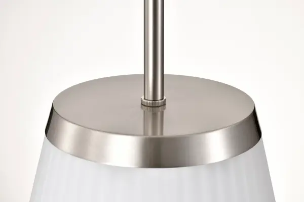Royale Large Pendant in Brushed Nickel with Ribbed White Glass - Image 7